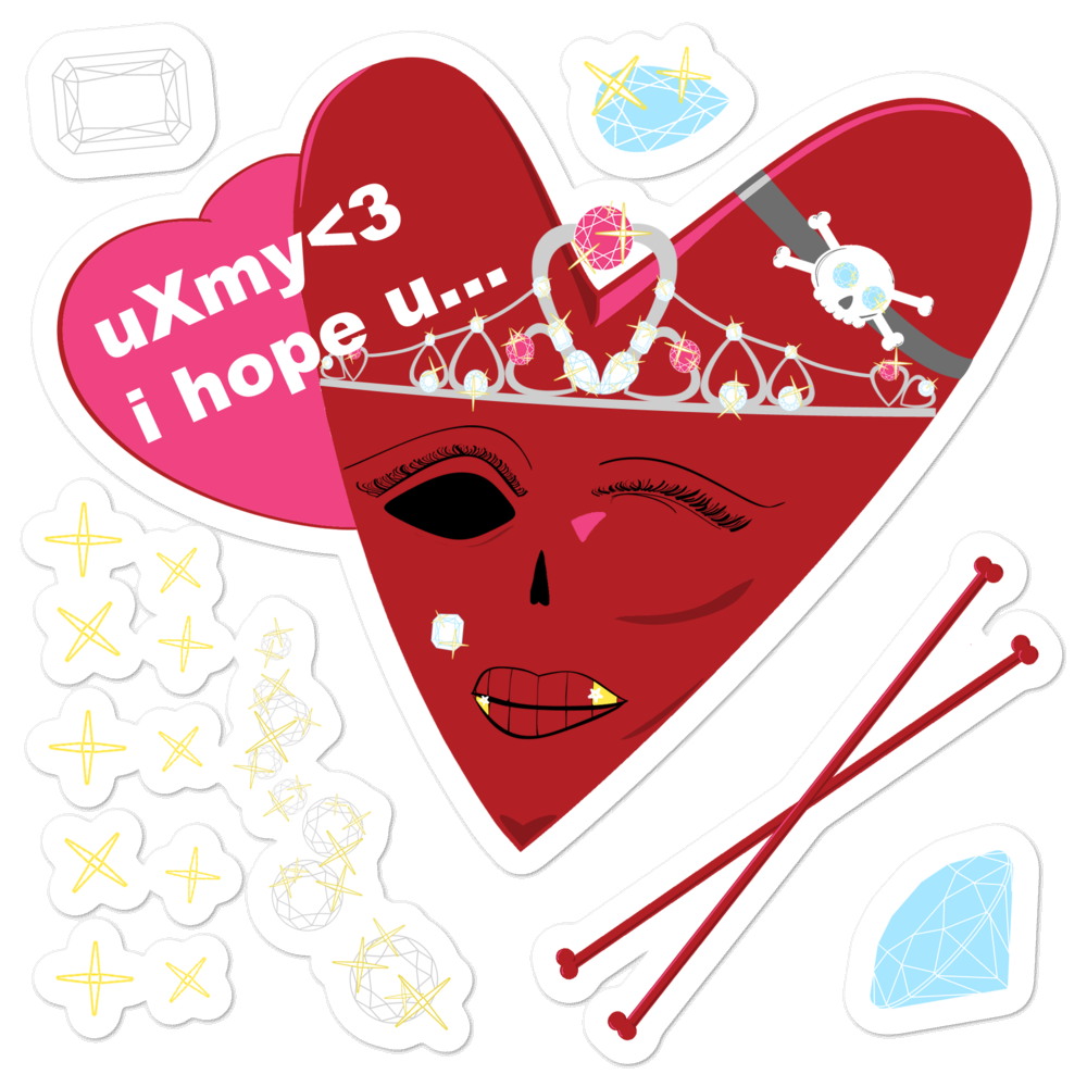 U Cross My Heart Collection : 5.5x5.5 inch sticker sheet Queen of Hearts text