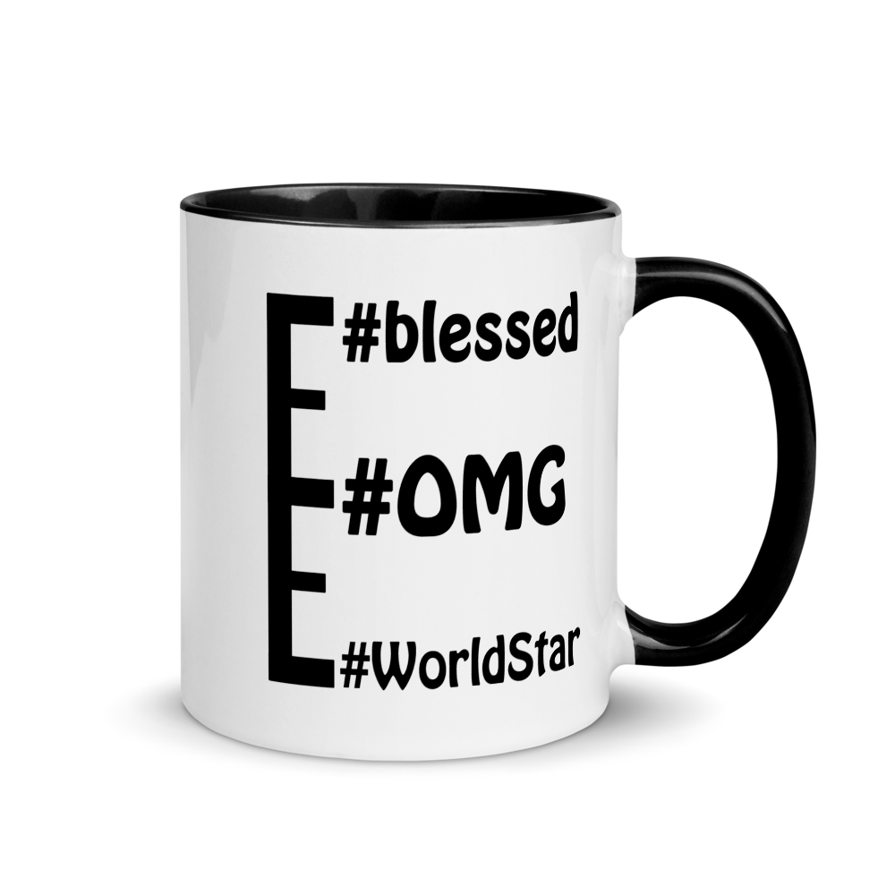 Obvious message mugs: #WorldStar #OMG #blessed