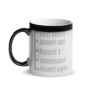 Hidden message mugs: insert coin, continue, round 1, power up, next level