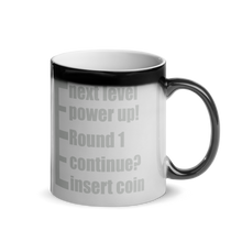 Load image into Gallery viewer, Hidden message mugs: insert coin, continue, round 1, power up, next level
